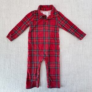 Little Sleepies Red Plaid Romper GUC 6-12mo